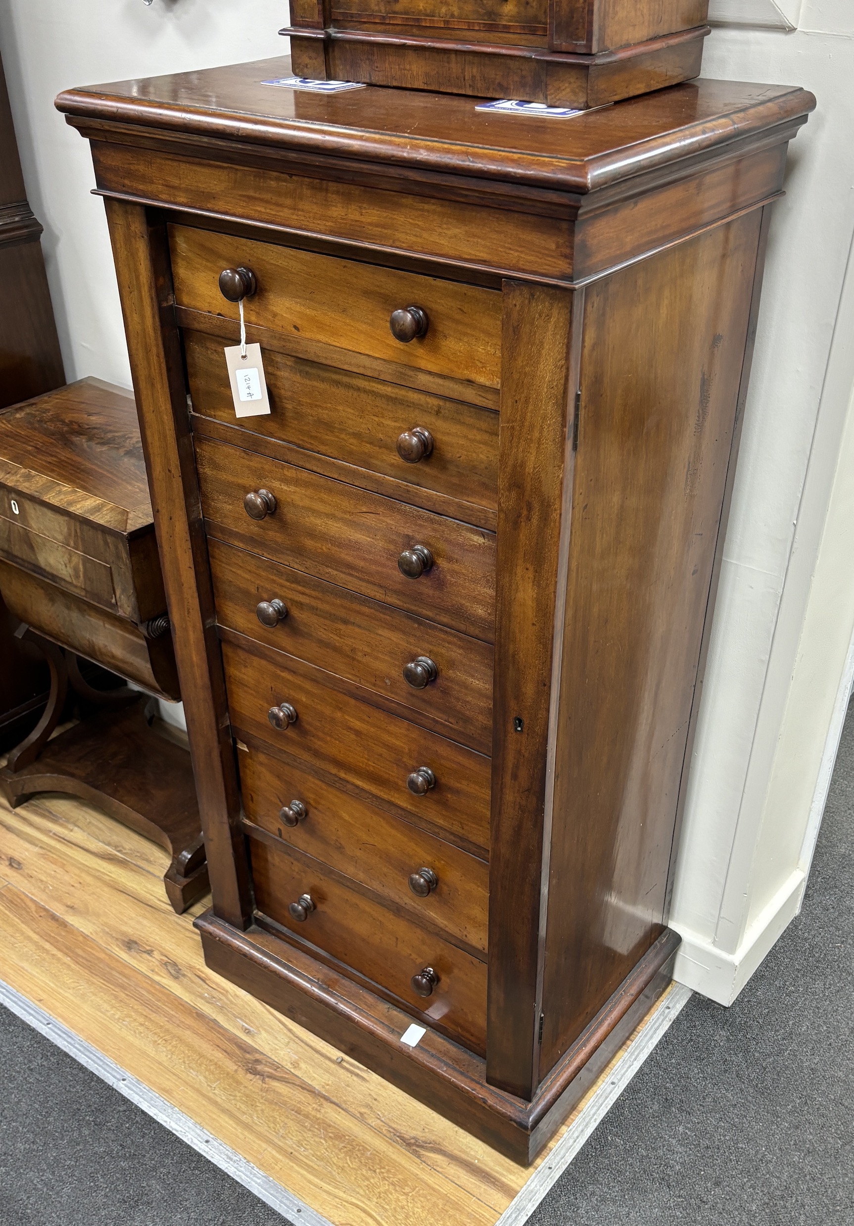 A Victorian mahogany Wellington chest, width 61cm, depth 42cm, height 122cm